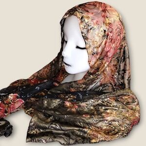 Floral Metallic Scarf Shawl Burnt Velvet Sheer Beaded Elegant Evening Women Wrap